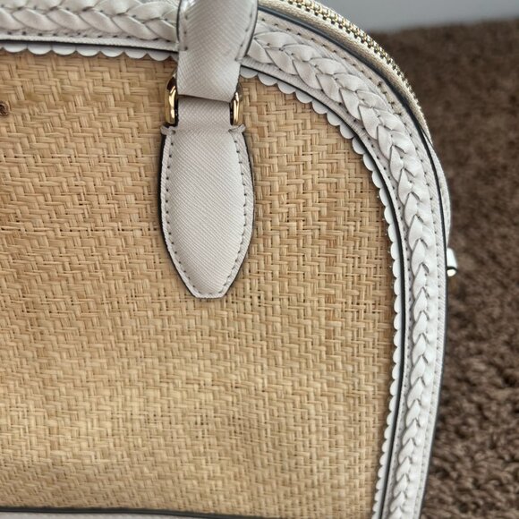KATE SPADE White Leather Rattan Top Handle Tote Zipper Closure Crossbody Bag EUC - Picture 11 of 11